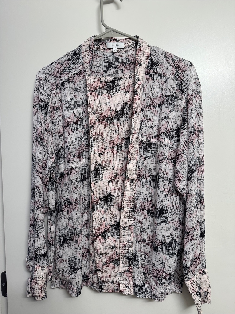 Reiss Pink, Black & White Printed Open-Front Blazer